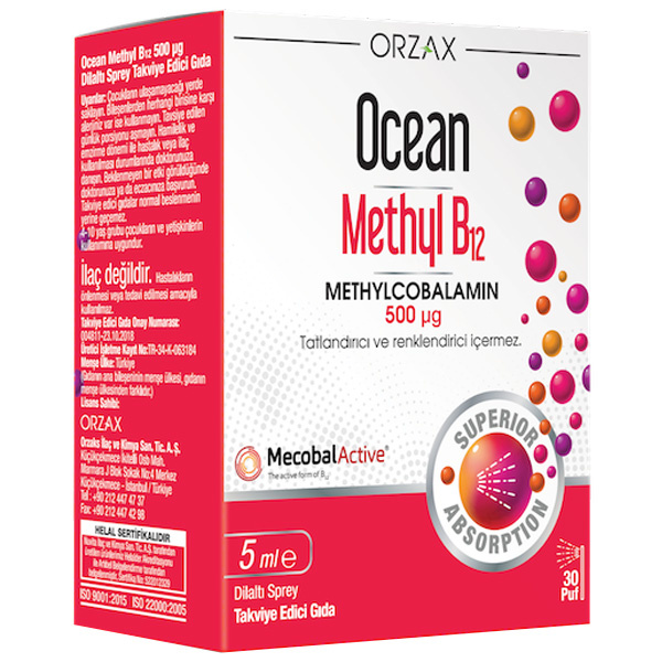 Orzax Ocean Methyl B12 500 MCG Spray 5 ML B12 Supplement