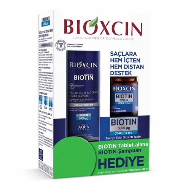 Bioxcin Biotin 5000 Mcg 60 Tablets + Biotin Shampoo 300 ml Coffer