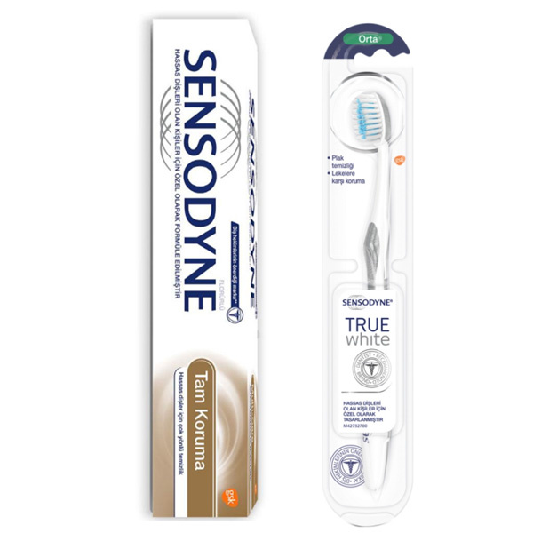 Зубная паста Sensodyne Полная защита 75 ML + Зубная паста Sensodyne True White Зубная щетка средняя