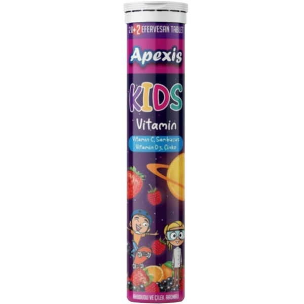 Apexis Kids Vitamin со вкусом малины и клубники 22 шипучие таблетки