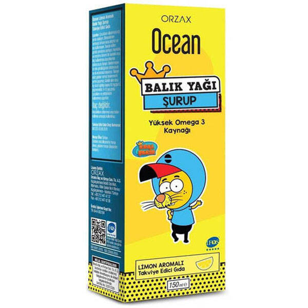 Orzax Ocean Omega 3 Fish Oil Syrup Lemon Flavoured 150 ml King Shakir