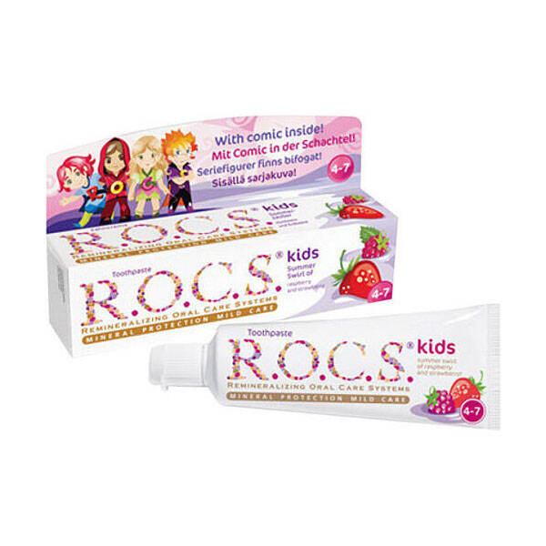 Зубная паста Rocs Kids 4-7 лет со вкусом малины и клубники