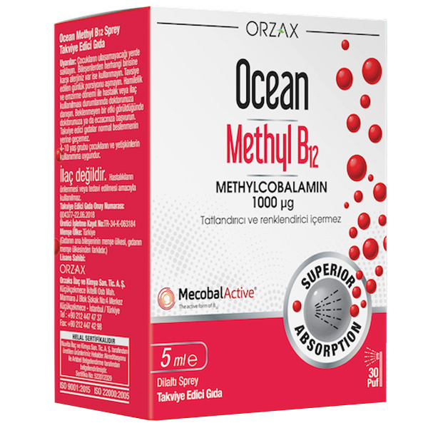 Orzax Ocean Methyl B12 1000 MCG Spray 5 ML B12 Supplement