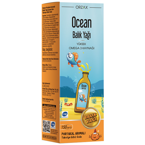 Orzax Ocean Omega 3 Fish Oil Syrup 150 ML со вкусом апельсина