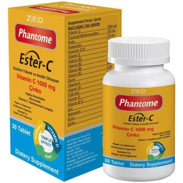 Phantome Ester C Витамин C 1000 мг цинк и витамин D 30 таблеток