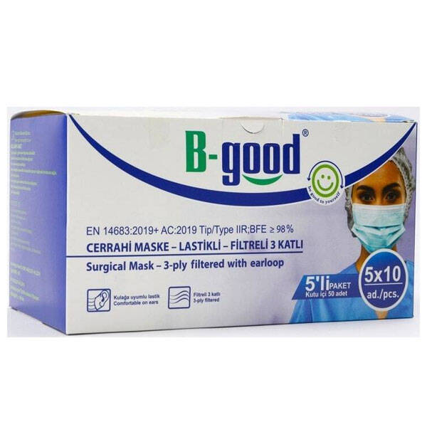 B Good Filtered 3 Ply Surgical Mask 5 Pcs 50 Pieces