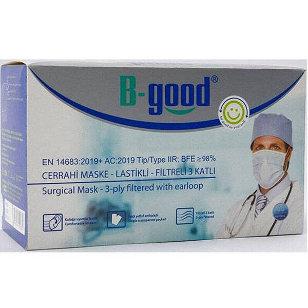 B Good Filtered 3 Ply Surgical Bulk Mask 50 Pcs