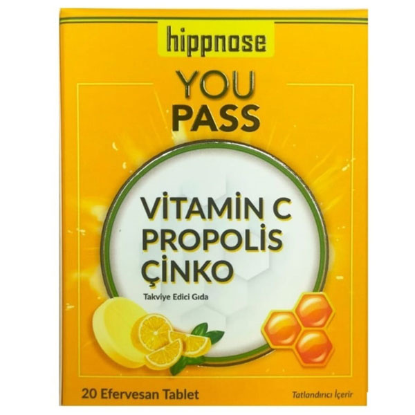 Hippnose Youpass 20 шипучих таблеток с витамином С, цинком и прополисом