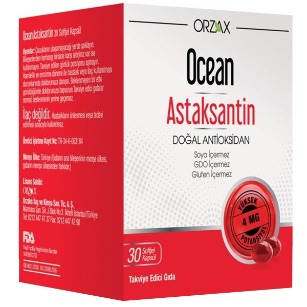 Orzax Ocean Astaksantin Natural Antioxidant 30 Kapsül