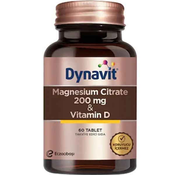Dynavit Цитрат магния Витамин D 60 таблеток Добавка магния и витамина D