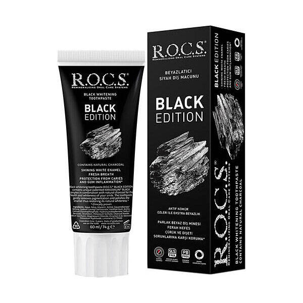 Rocs Black Edition Отбеливающая черная зубная паста 60 МЛ